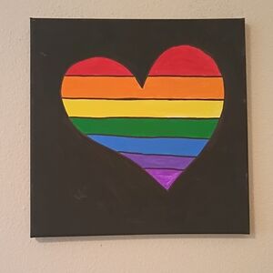 Rainbow Heart Canvas Original Acrylic Painting Home Decor 14x14"